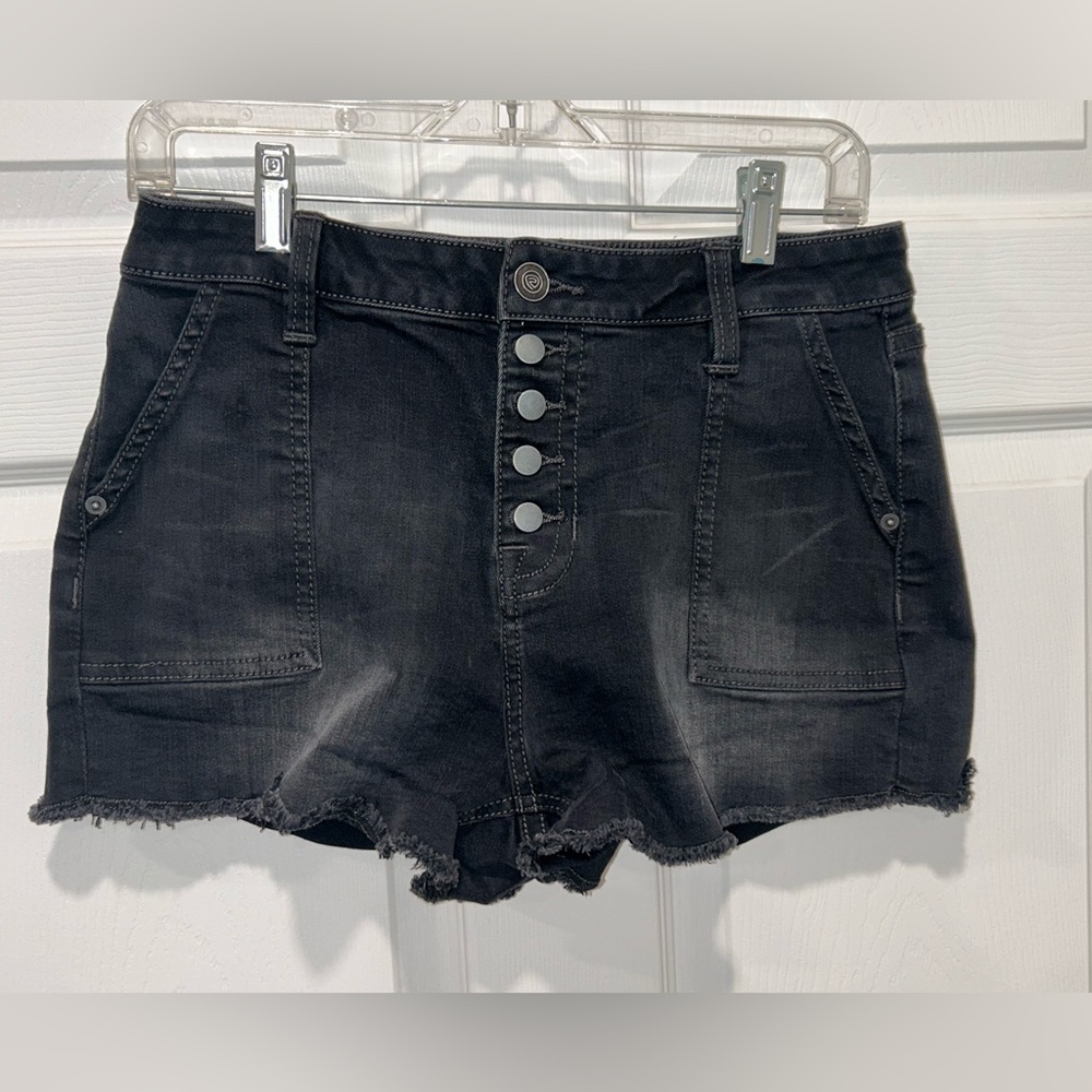 Rock & Roll Denim High Rise Button Fly Boyfriend Shorts Women's 28 Black Stretch